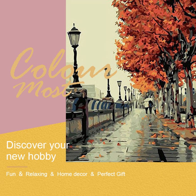 DIY Painting By Numbers - Autumn Street (16"x20" / 40x50cm)