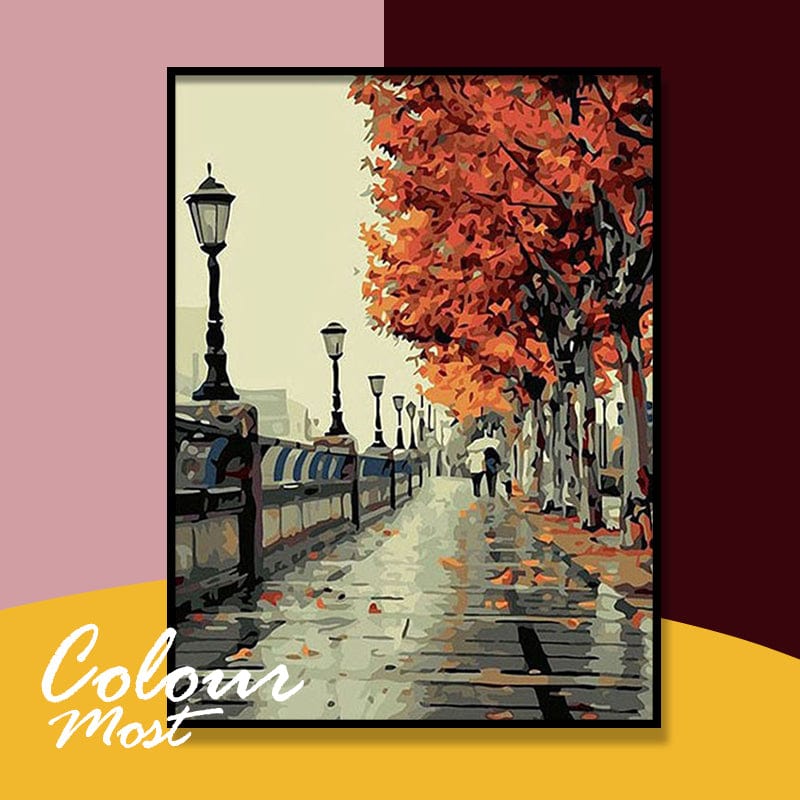 DIY Painting By Numbers - Autumn Street (16"x20" / 40x50cm)