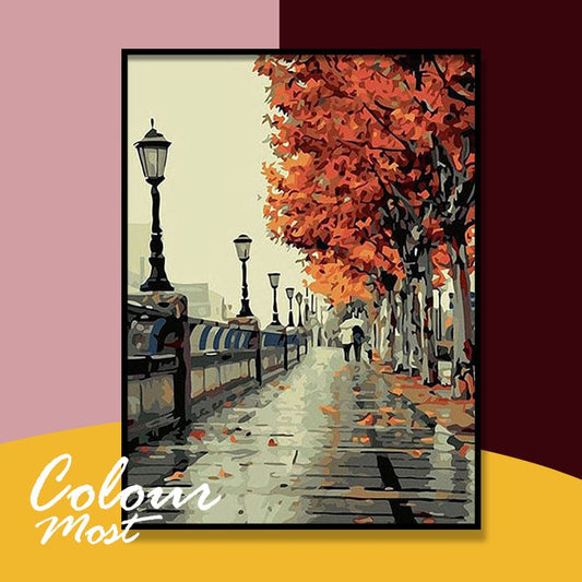 DIY Painting By Numbers - Autumn Street (16"x20" / 40x50cm)