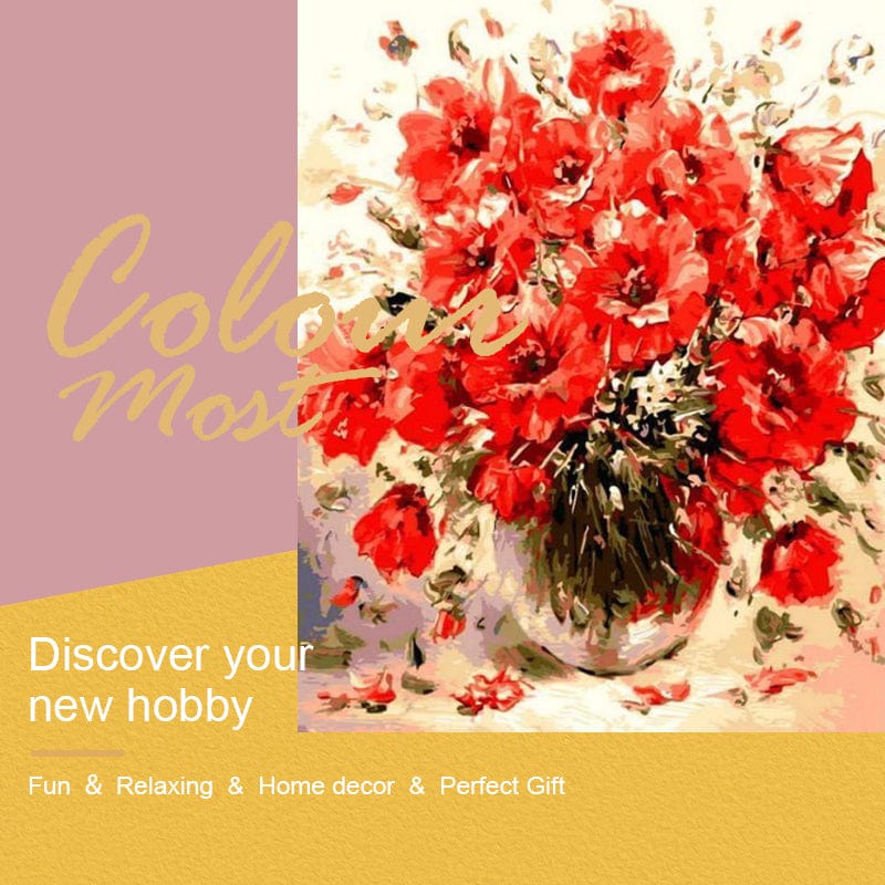 DIY Painting By Numbers - Red Flowers (16"x20" / 40x50cm)