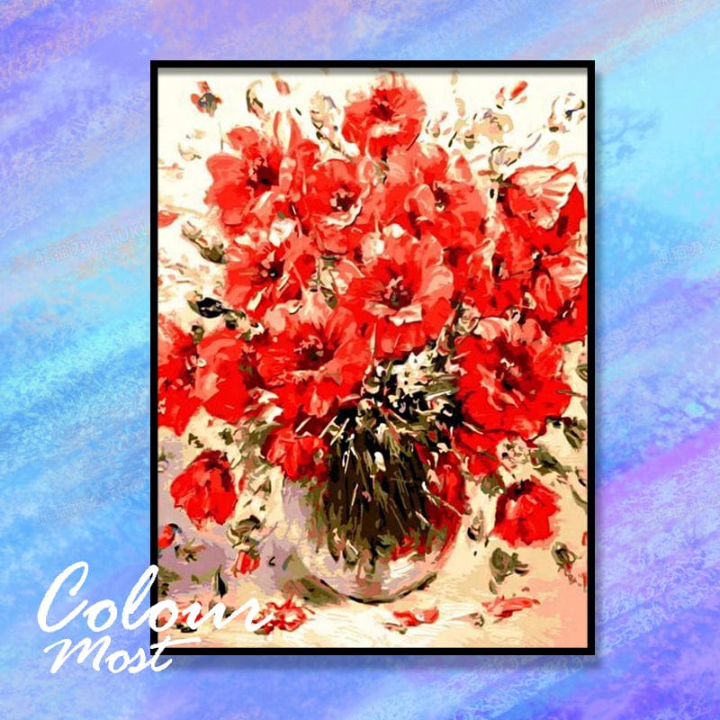 DIY Painting By Numbers - Red Flowers (16"x20" / 40x50cm)
