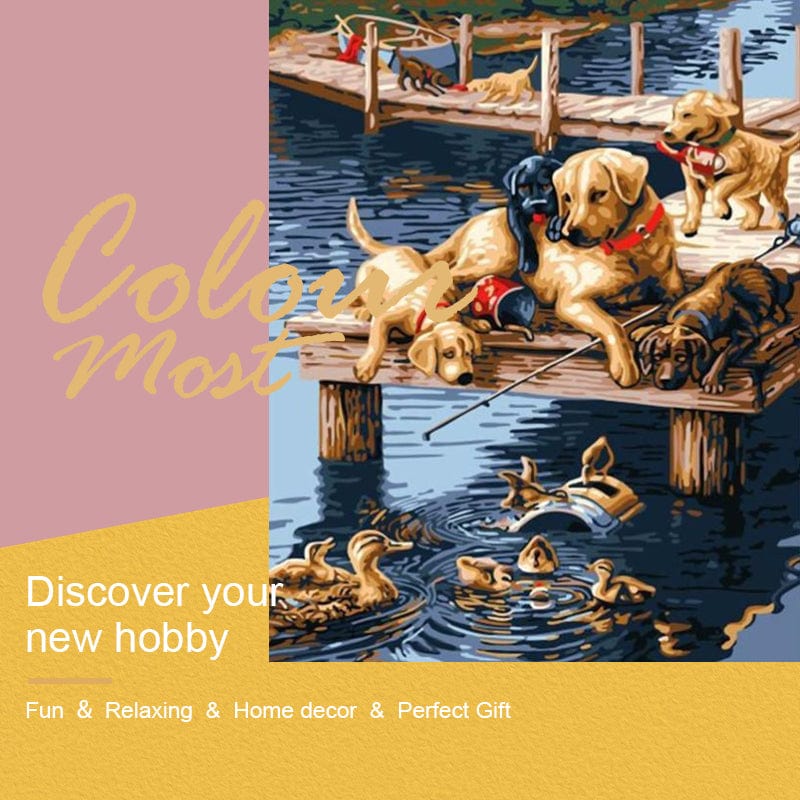 DIY Painting By Numbers - Playing Dogs (16"x20" / 40x50cm)