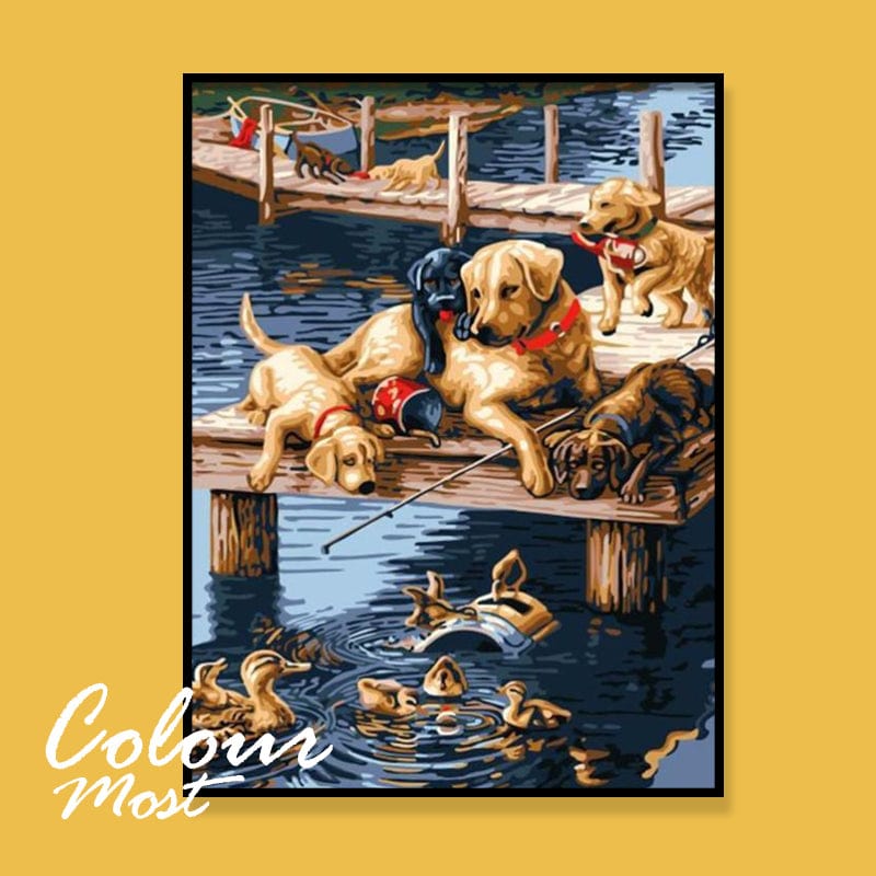 DIY Painting By Numbers - Playing Dogs (16"x20" / 40x50cm)
