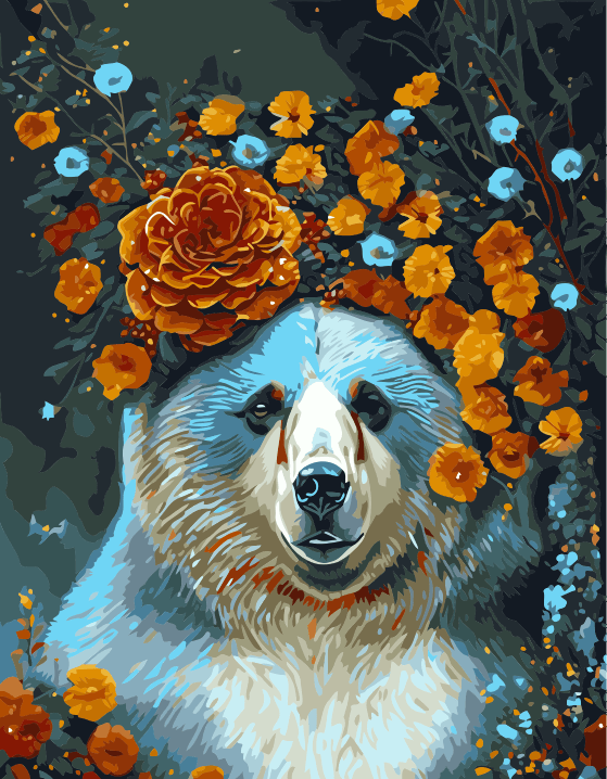 ColourMost™ DIY Painting By Numbers (EXCLUSIVE) - Bear in flowers (16"x20")