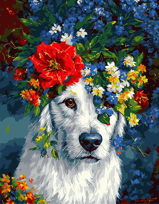 ColourMost™ DIY Painting By Numbers (EXCLUSIVE) - Dog in the flowers (16"x20")
