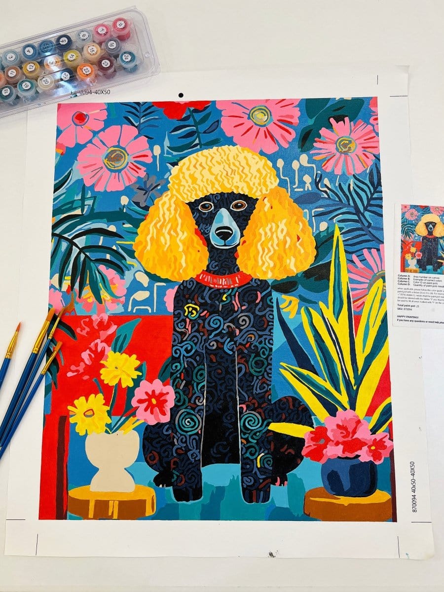 'Colorful Poodle' Paint by Numbers Kit - Immerse Yourself in a Spectrum of Joy, Embrace Doggo Tranquility, An Ideal Treat for Pooch Fans and Art Devotees Alike! - ArtVibe Paint by Numbers