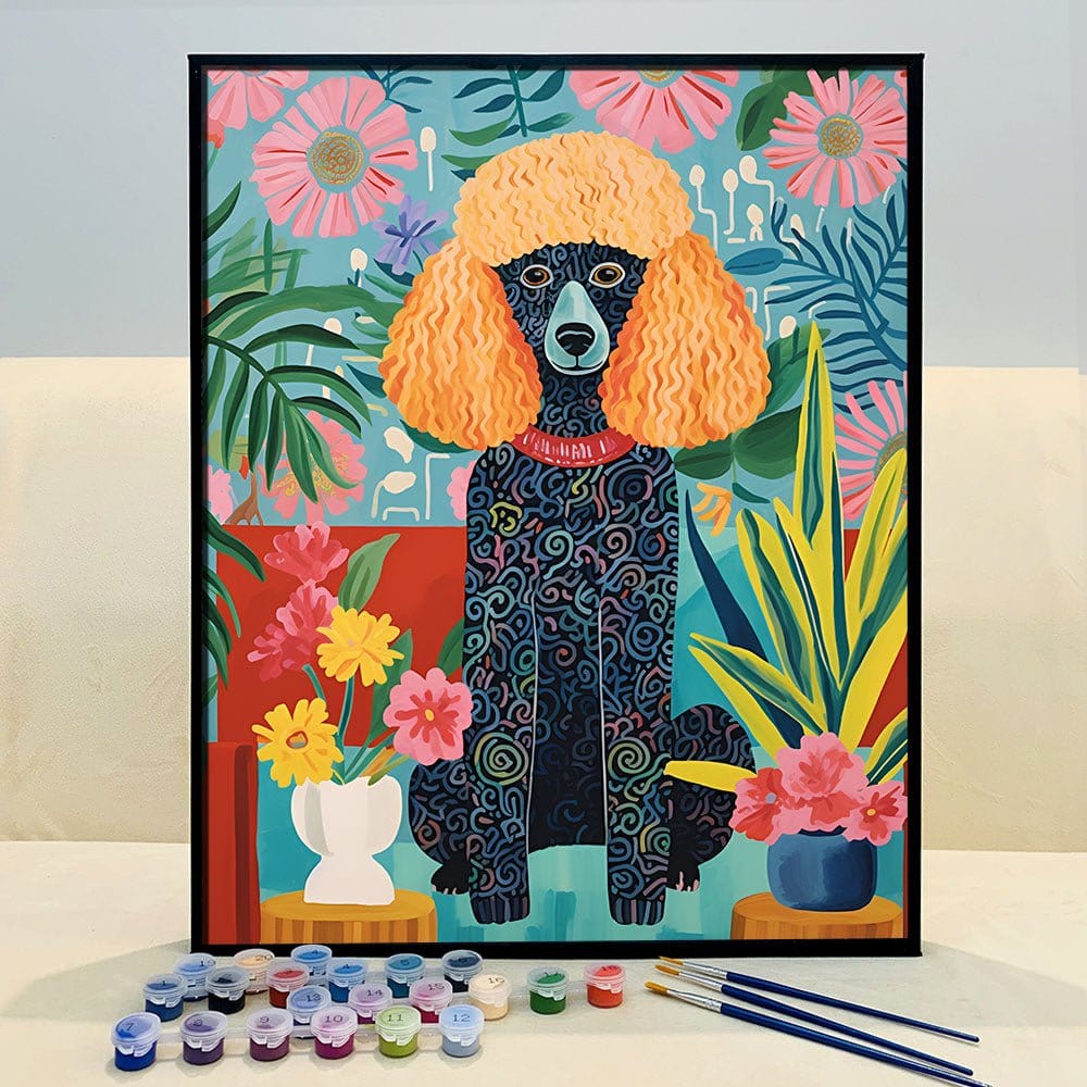 'Colorful Poodle' Paint by Numbers Kit - Immerse Yourself in a Spectrum of Joy, Embrace Doggo Tranquility, An Ideal Treat for Pooch Fans and Art Devotees Alike! - ArtVibe Paint by Numbers