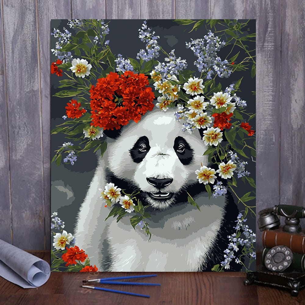 ColourMost™ DIY Painting By Numbers (EXCLUSIVE) - Panda in flowers (16"x20")