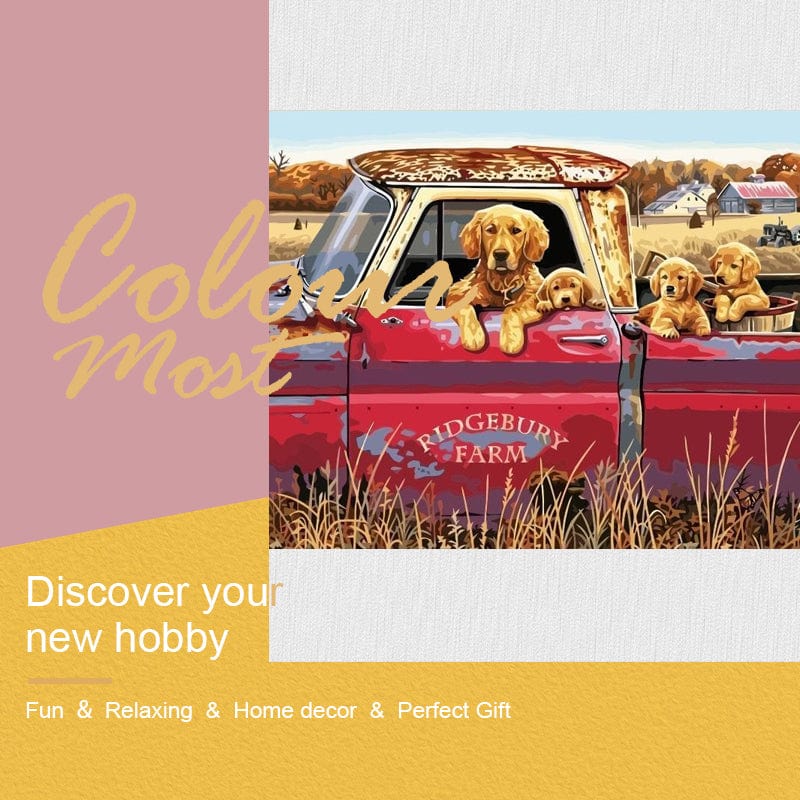 DIY Painting By Numbers -Dogs In A Car (16"x20" / 40x50cm)