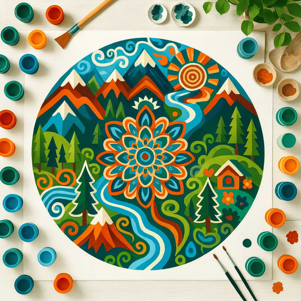 "Serenity Mandalas" Series - Mountain P5#09 | Original 🎨 Paint by Numbers | 💎 Diamond Painting (diameter 16" / 40cm)