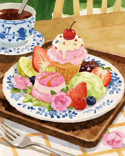 Morning Delight Series – Paint by Numbers Kits for Adults | DIY Art of Fruits, Desserts & Cozy Tables