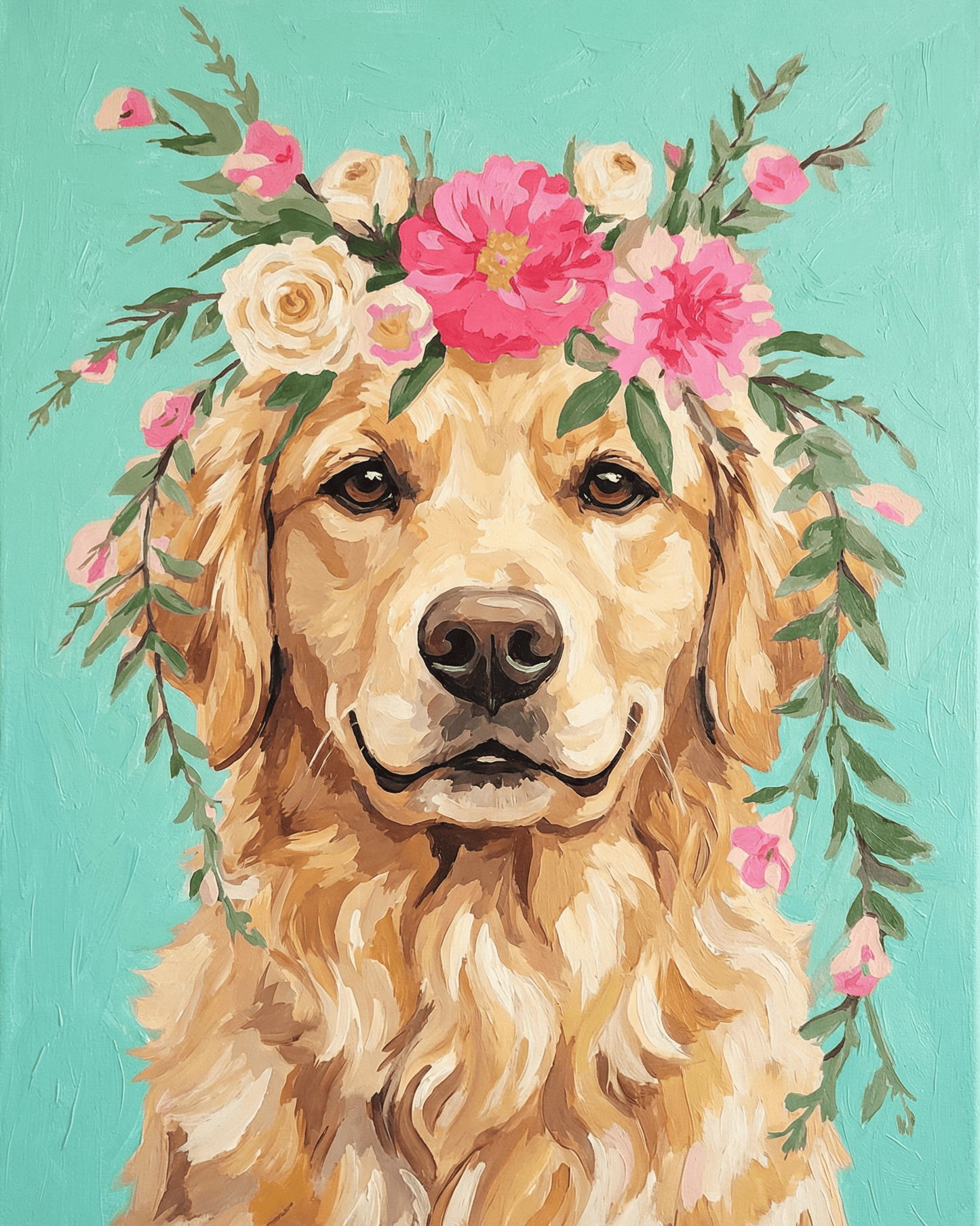 Golden Retriever | "Blooming Pets" Original Paint by Numbers (16"x20" / 40x50cm)