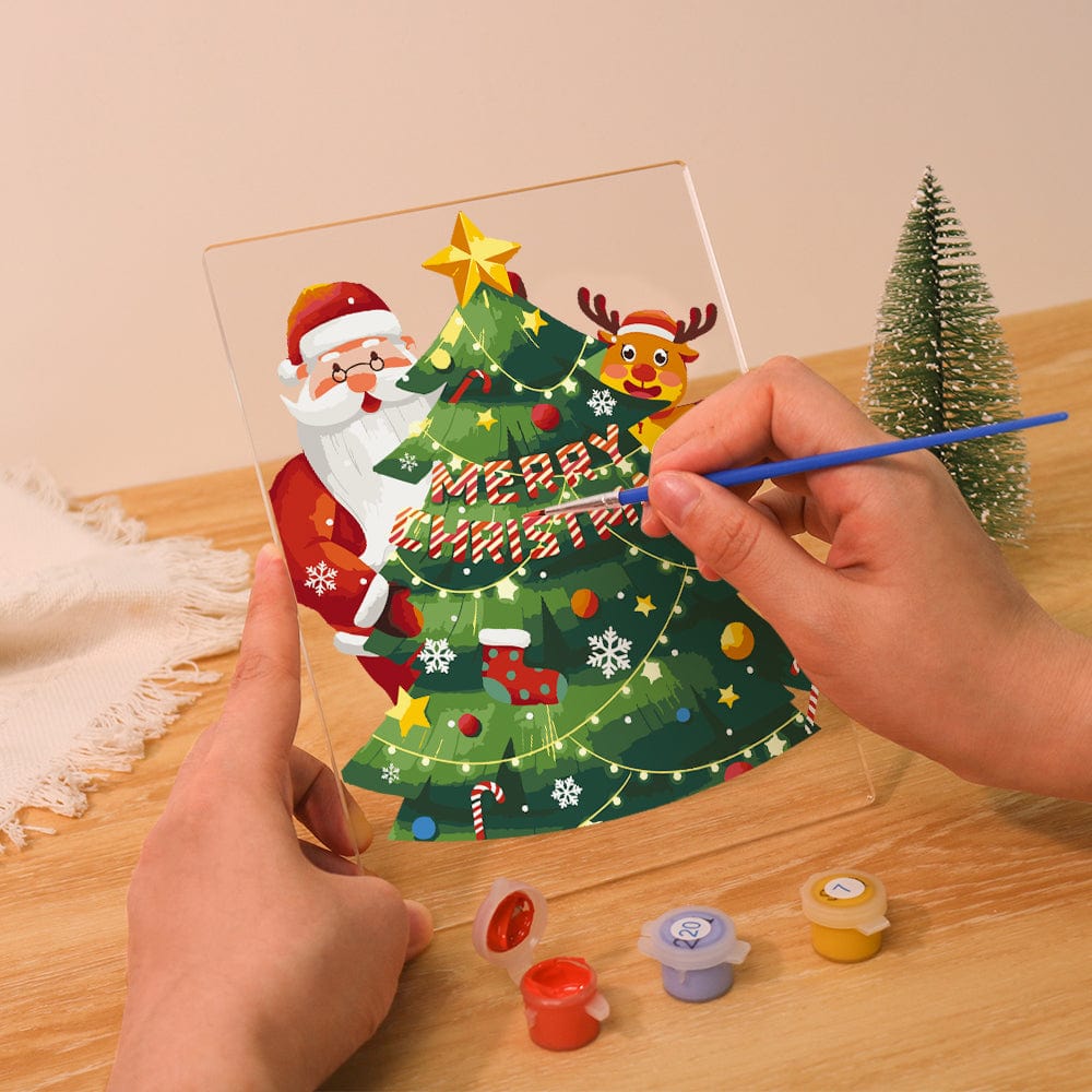 ColourMost™ LED Paint by Numbers Series #04: 'Santa & Reindeer Christmas Tree' (6"x8" / 15x20cm)