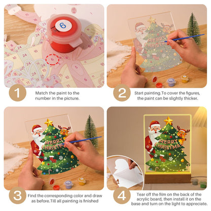 ColourMost™ LED Paint by Numbers Series #04: 'Santa & Reindeer Christmas Tree' (6"x8" / 15x20cm)