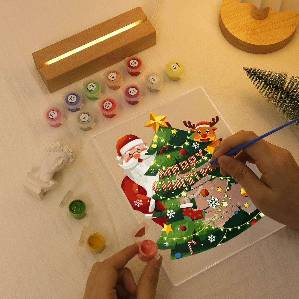 ColourMost™ LED Paint by Numbers Series #04: 'Santa & Reindeer Christmas Tree' (6"x8" / 15x20cm)