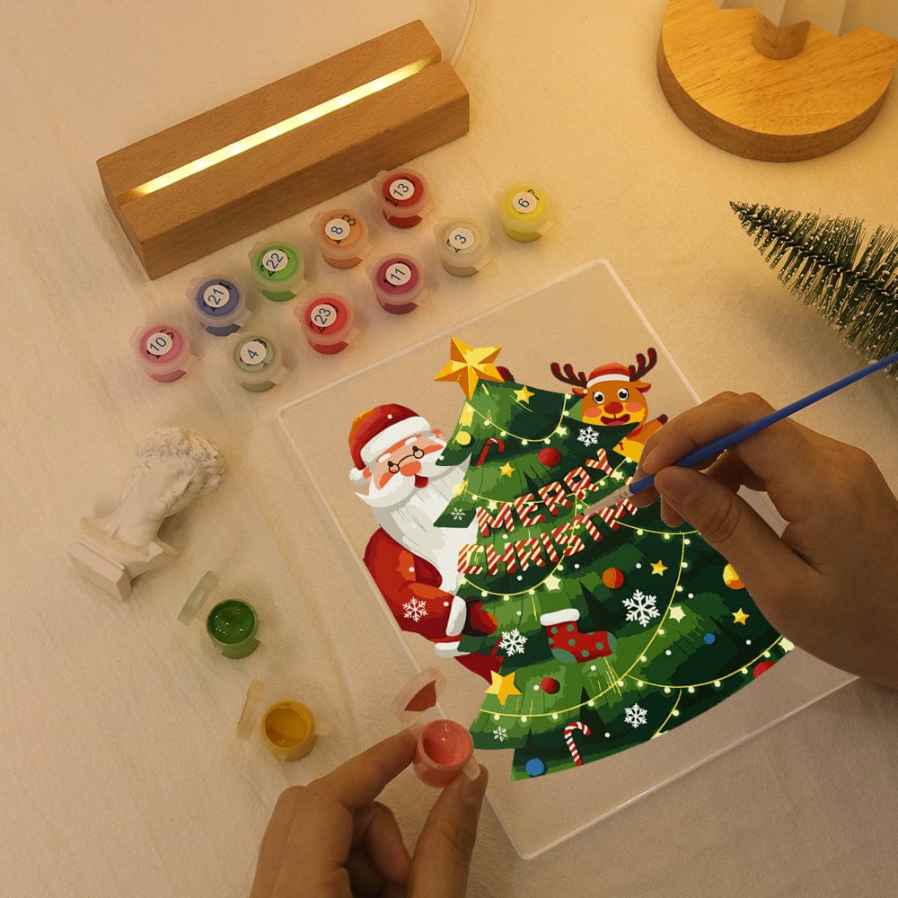 ColourMost™ LED Paint by Numbers Series #04: 'Santa & Reindeer Christmas Tree' (6"x8" / 15x20cm)