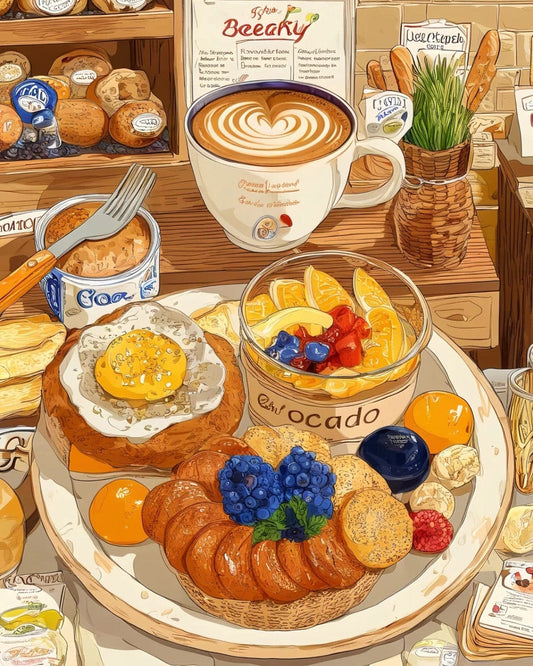 Bakery Morning Series – Paint by Numbers Kits for Adults | DIY Art of Bread, Coffee & Cozy Shops