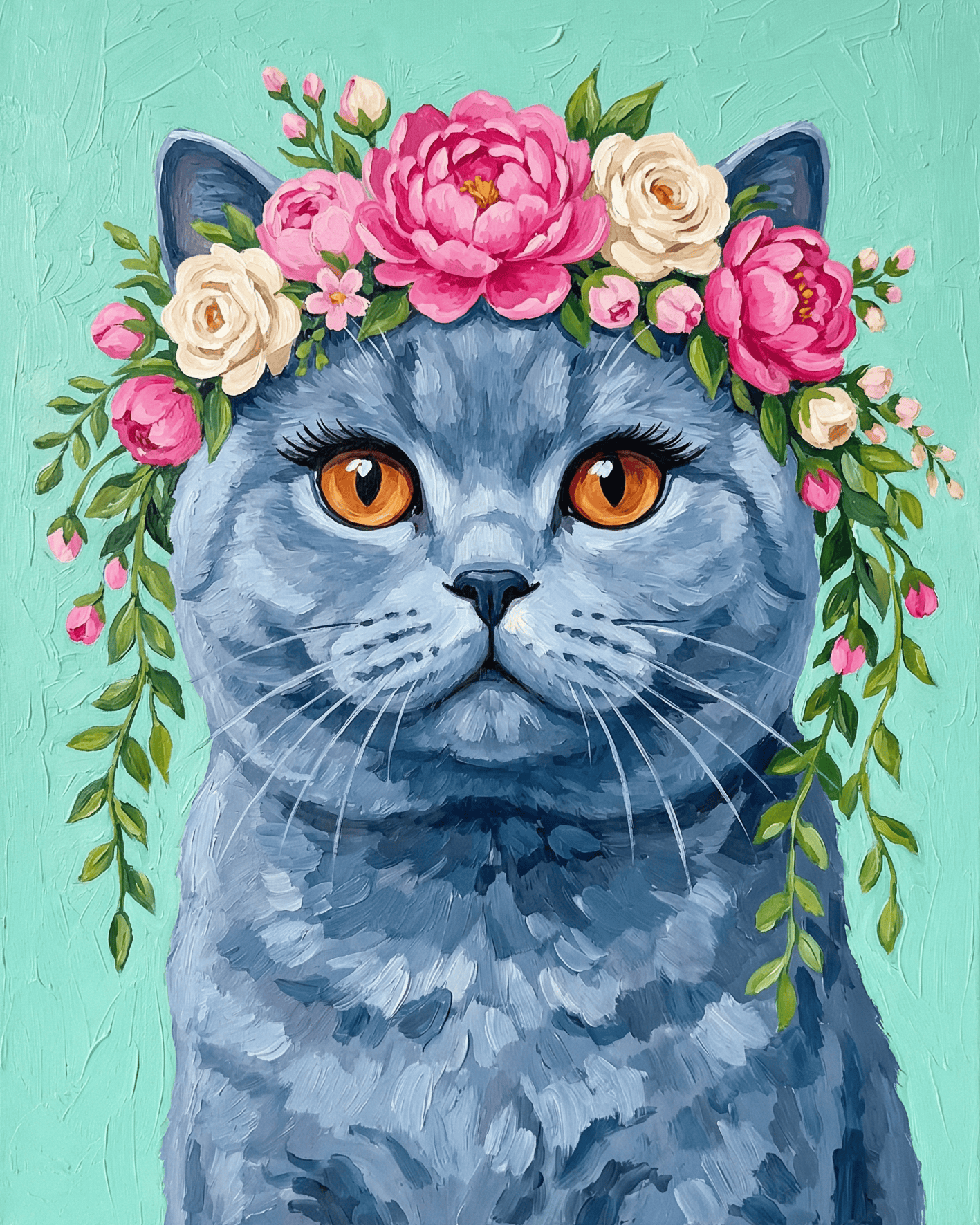British Shorthair | "Blooming Pets" Original Paint by Numbers (16"x20" / 40x50cm)
