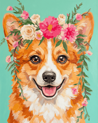 Corgi | "Blooming Pets" Original Paint by Numbers (16"x20" / 40x50cm)