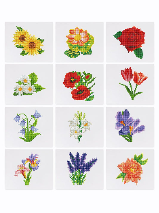 ColourMost™ Mini Diamond Painting Series #03: 'Floral Delights' - Frameless 12-in-1 Set (6"x7" / 15x18cm)