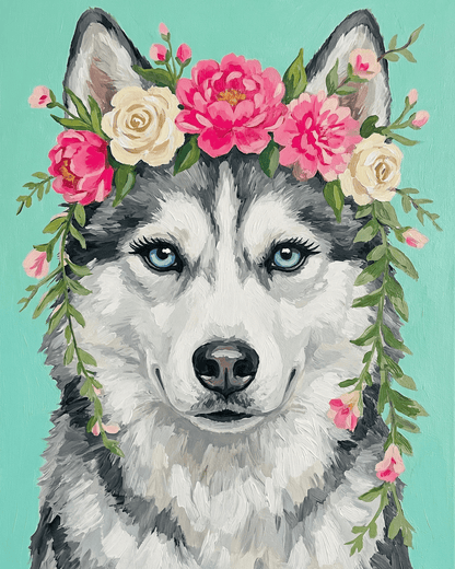 Husky | "Blooming Pets" Original Paint by Numbers (16"x20" / 40x50cm)