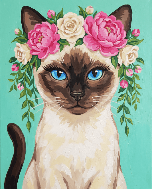 Siamese | "Blooming Pets" Original Paint by Numbers (16"x20" / 40x50cm)