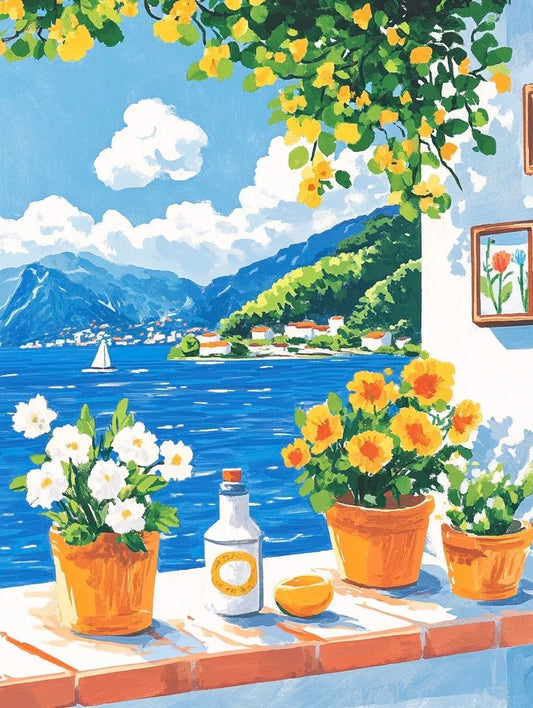 Mediterranean Balcony – Paint by Numbers Kit for Adults | Sunny Coastal DIY Art for Relaxed Living