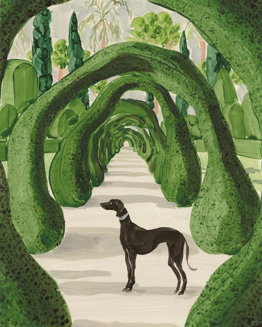 Garden Archway – Paint by Numbers Kit for Adults | Elegant Green DIY Art with Dog Silhouette