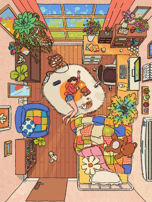 Cozy Chaos – Paint by Numbers Kit for Adults | Whimsical Room Scene DIY for Everyday Joy