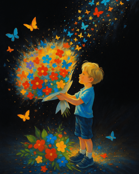 Bloom & Bright – Paint by Numbers Kit for Adults | Uplifting DIY Art with Boy, Bouquet & Butterflies