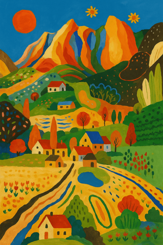 Folk Valley – Paint by Numbers Kit for Adults | Bold, Colorful Landscape DIY for Joyful Creators