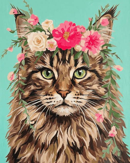 Maine Coon | "Blooming Pets" Original Paint by Numbers (16"x20" / 40x50cm)