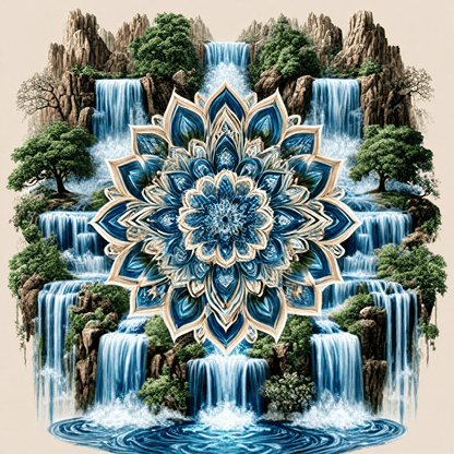 "Serenity Mandalas" Series - Waterfall P260620#1 | Original 🎨 Paint by Numbers | 💎 Diamond Painting (16"x16" / 40x40cm)