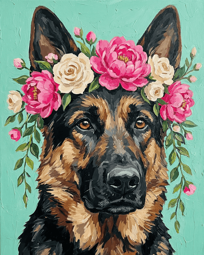 German Shepherd | "Blooming Pets" Original Paint by Numbers (16"x20" / 40x50cm)