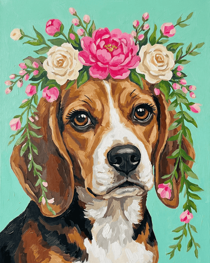 Beagle | "Blooming Pets" Original Paint by Numbers (16"x20" / 40x50cm)