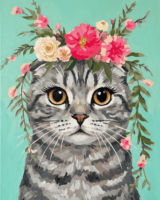 Scottish Fold | "Blooming Pets" Original Paint by Numbers (16"x20" / 40x50cm)