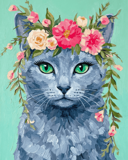 Russian Blue | "Blooming Pets" Original Paint by Numbers (16"x20" / 40x50cm)