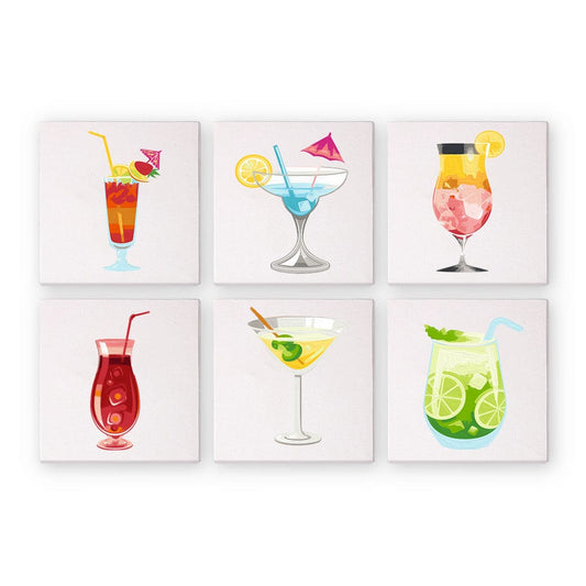 ColourMost™ Mini Paint by Numbers Series #05: 'Summer Drinks' - 6-in-1 Set (6"x6" / 15x15cm)