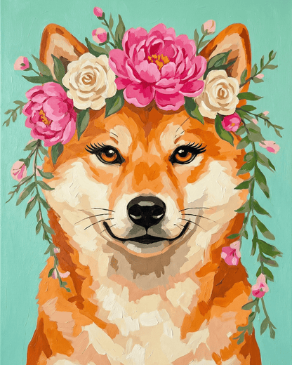 Shiba Inu | "Blooming Pets" Original Paint by Numbers (16"x20" / 40x50cm)