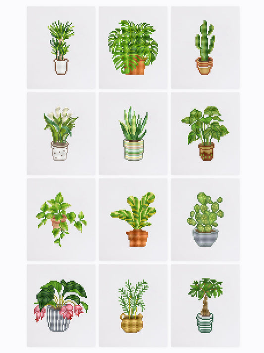 ColourMost™ Mini Diamond Painting Series #11: 'Green Plants 1' - Frameless 12-in-1 Set (6"x7" / 15x18cm)