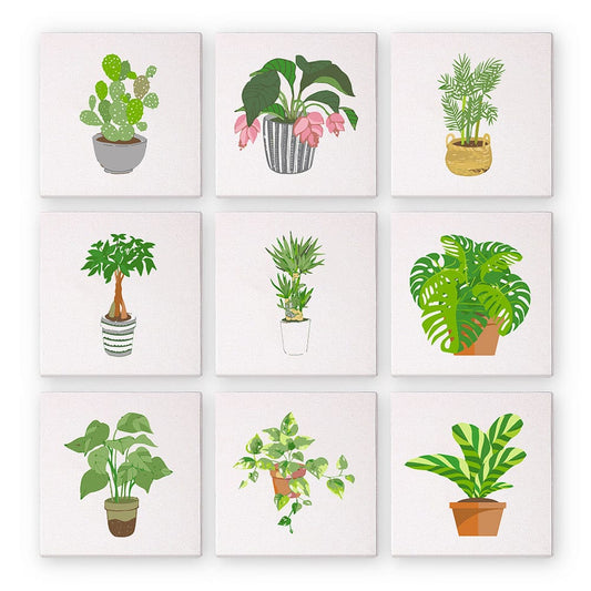 ColourMost™ Mini Paint by Numbers Series #01: 'Green Plants' - 9-in-1 Set (6"x6" / 15x15cm)