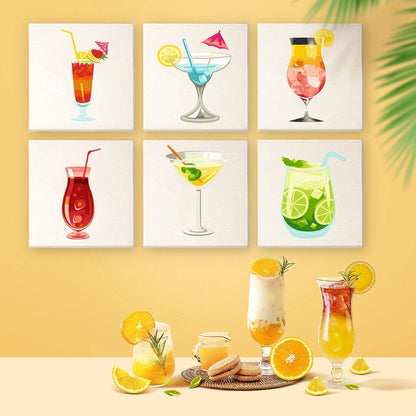 ColourMost™ Mini Paint by Numbers Series #05: 'Summer Drinks' - 6-in-1 Set (6"x6" / 15x15cm)