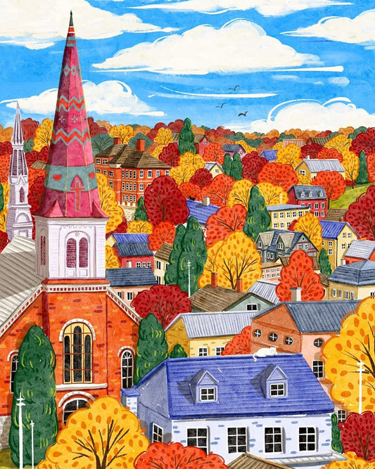 Autumn Town View – DIY Paint by Numbers Kit for Adults | Whimsical Village Art