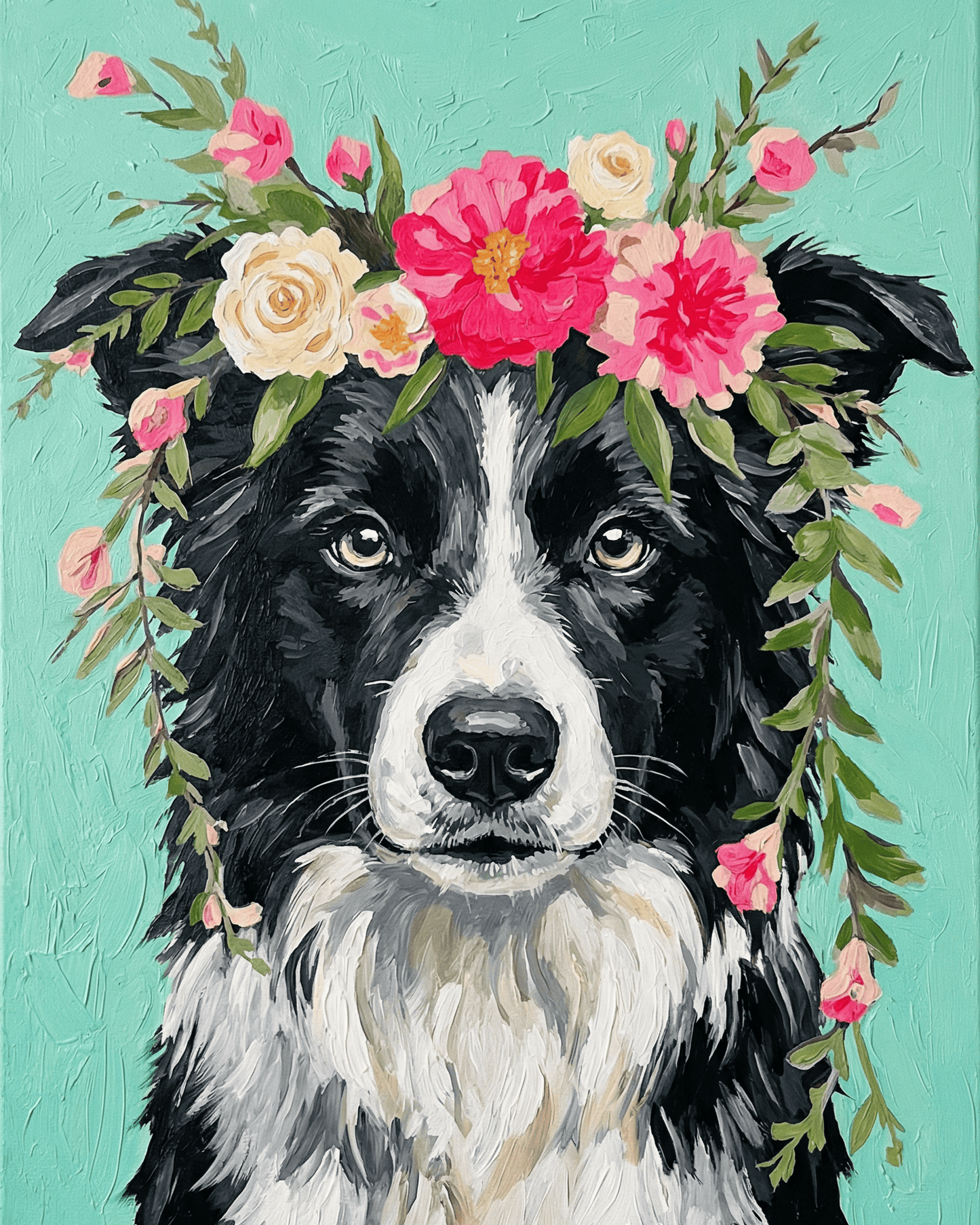 Border Collie | "Blooming Pets" Original Paint by Numbers (16"x20" / 40x50cm)