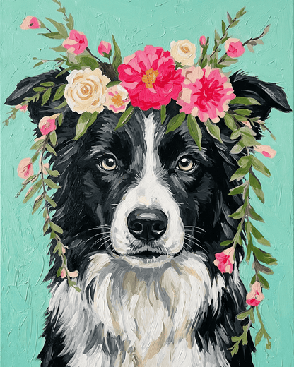 Border Collie | "Blooming Pets" Original Paint by Numbers (16"x20" / 40x50cm)