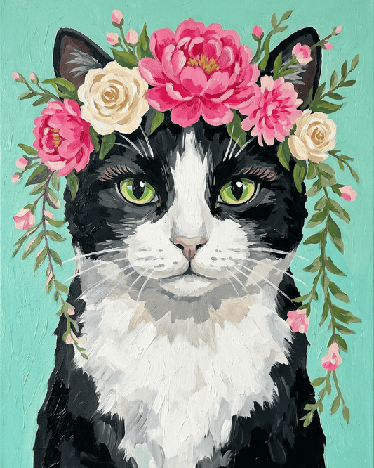 Tuxedo | "Blooming Pets" Original Paint by Numbers (16"x20" / 40x50cm)
