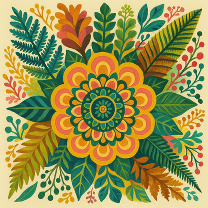 "Serenity Mandalas" Series - Botanical P251109#06 | Original Paint by Numbers (16"x16" / 40x40cm)