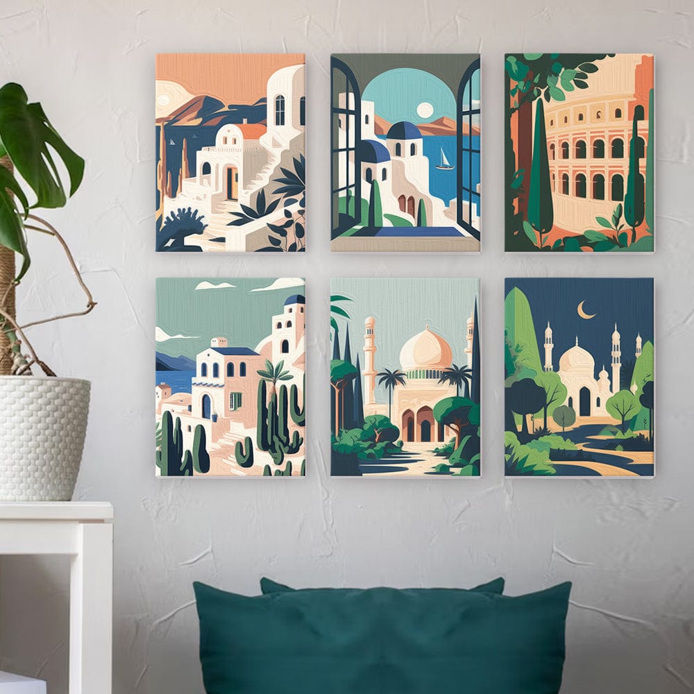 6 Mini Paintings – World Landmarks Set (5.9” x 7.9” / 15 x 20 cm)