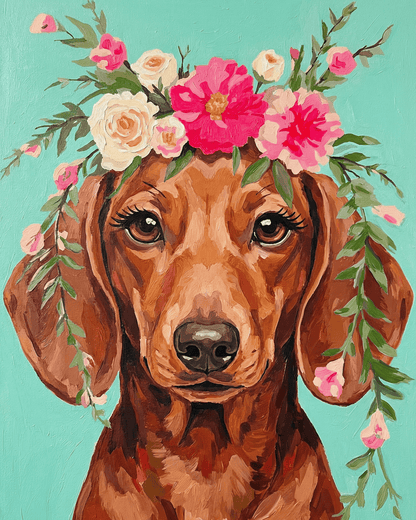 Dachshund | "Blooming Pets" Original Paint by Numbers (16"x20" / 40x50cm)