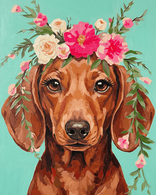 Dachshund | "Blooming Pets" Original Paint by Numbers (16"x20" / 40x50cm)